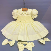 Load image into Gallery viewer, NEW SEASON  &quot;ROMINA&quot; LEMON Hand-Smocked Dress &amp; Hair Accessories
