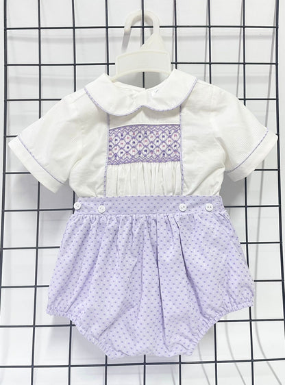 PRE-ORDER&GET NEXT WEEK‼️NEW🤩AUGUST LILAC & WHITE💜HAND-SMOCKED ROMPER SUIT🧵🪡 NB Baby & Toddler Outfits