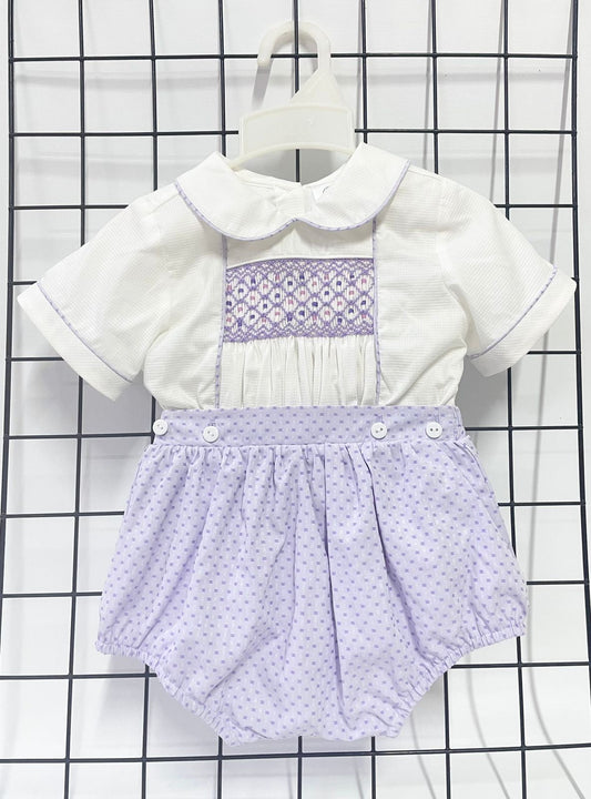 PRE-ORDER&GET NEXT WEEK‼️NEW🤩AUGUST LILAC & WHITE💜HAND-SMOCKED ROMPER SUIT🧵🪡 NB Baby & Toddler Outfits