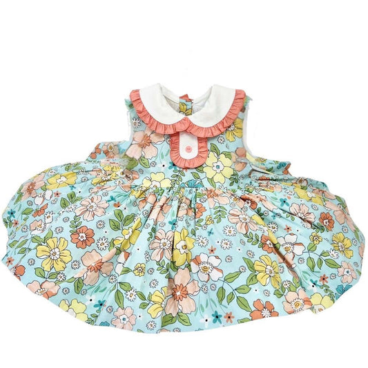 PRE-ORDER&GET NEXT WEEK‼️NEW🤩COLETTE CLASSIC COTTON MINT 🍁🌻FLORAL PRINTED DRESS KNICKERS & BOWS🎀 3 months Baby &