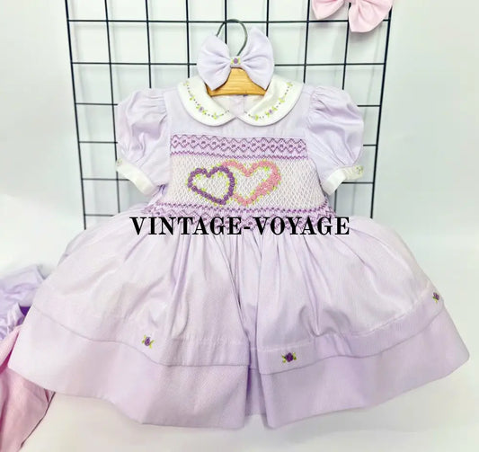 PRE-ORDER‼️NEW😍FELICITY HAND-SMOCKED🧵🪡PALE LILAC💜DRESS KNICKERS & HAIR BOWS OR HEADBAND🎀🎀 3M Baby & Toddler Dresses
