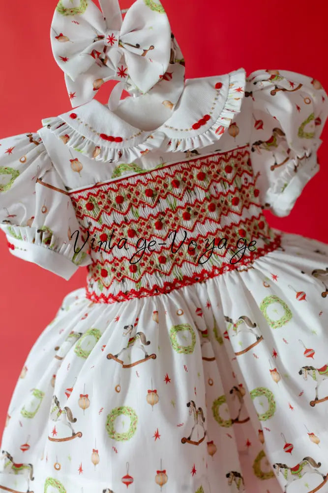 FESTIVE FUN🎉🎄 HAND-SMOCKED🧵🪡DRESS,PANTIES,BIB & BOWS OR HEADBAND 🎀 Baby & Toddler Dresses