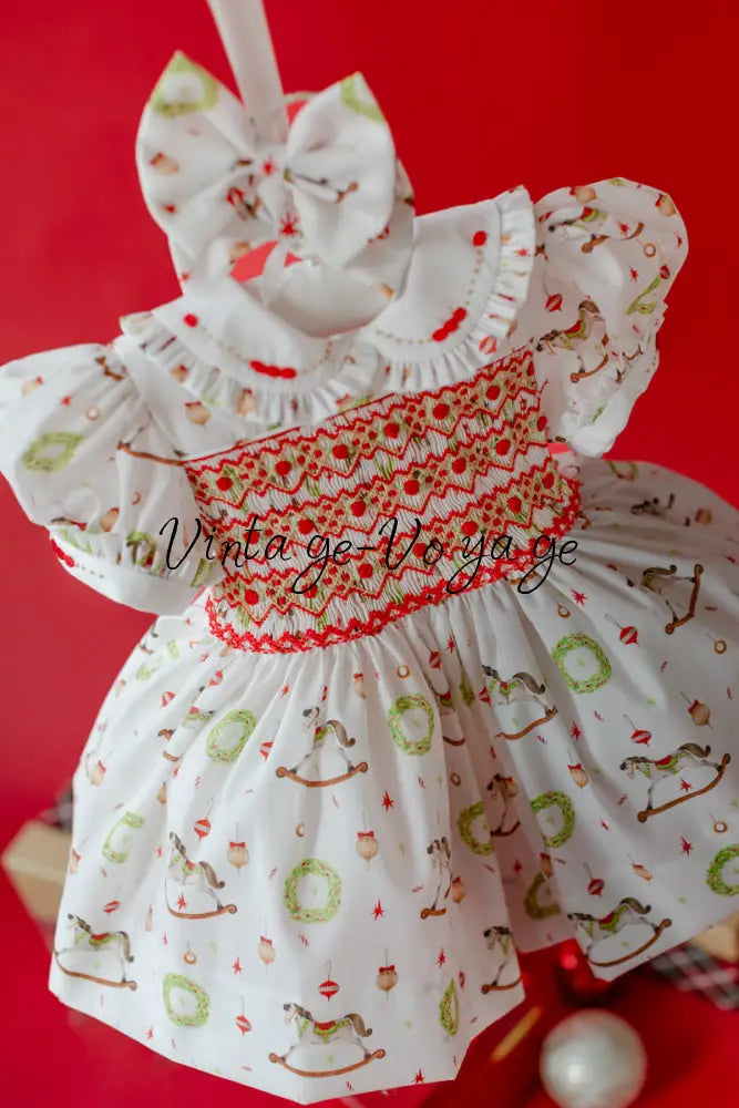 FESTIVE FUN🎉🎄 HAND-SMOCKED🧵🪡DRESS,PANTIES,BIB & BOWS OR HEADBAND 🎀 Baby & Toddler Dresses