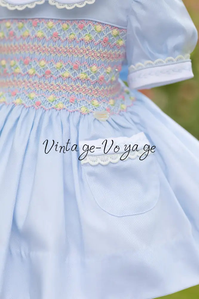 🍁ISABELLA BABY BLUE❄️HAND-SMOCKED🧵🪡👑DRESS & ACCESSORIES🎀 - Baby & Toddler Dresses