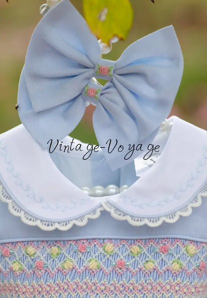 🍁ISABELLA BABY BLUE❄️HAND-SMOCKED🧵🪡👑DRESS & ACCESSORIES🎀 - Baby & Toddler Dresses