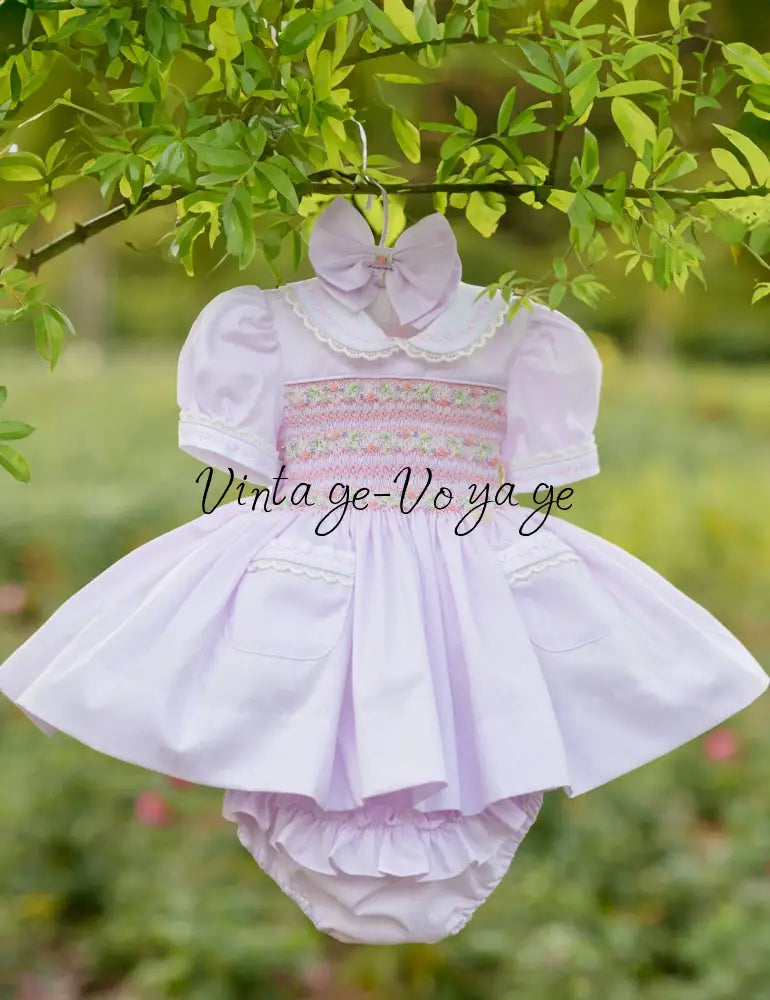 🍁ISABELLA BABY PINK 🌸 HAND-SMOCKED🧵🪡DRESS PANTIES & HAIR ACCESSORIES🎀 - 6M - Baby & Toddler Dresses