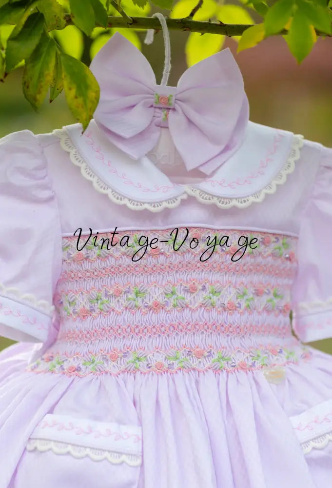 🍁ISABELLA BABY PINK 🌸 HAND-SMOCKED🧵🪡DRESS PANTIES & HAIR ACCESSORIES🎀 - Baby & Toddler Dresses