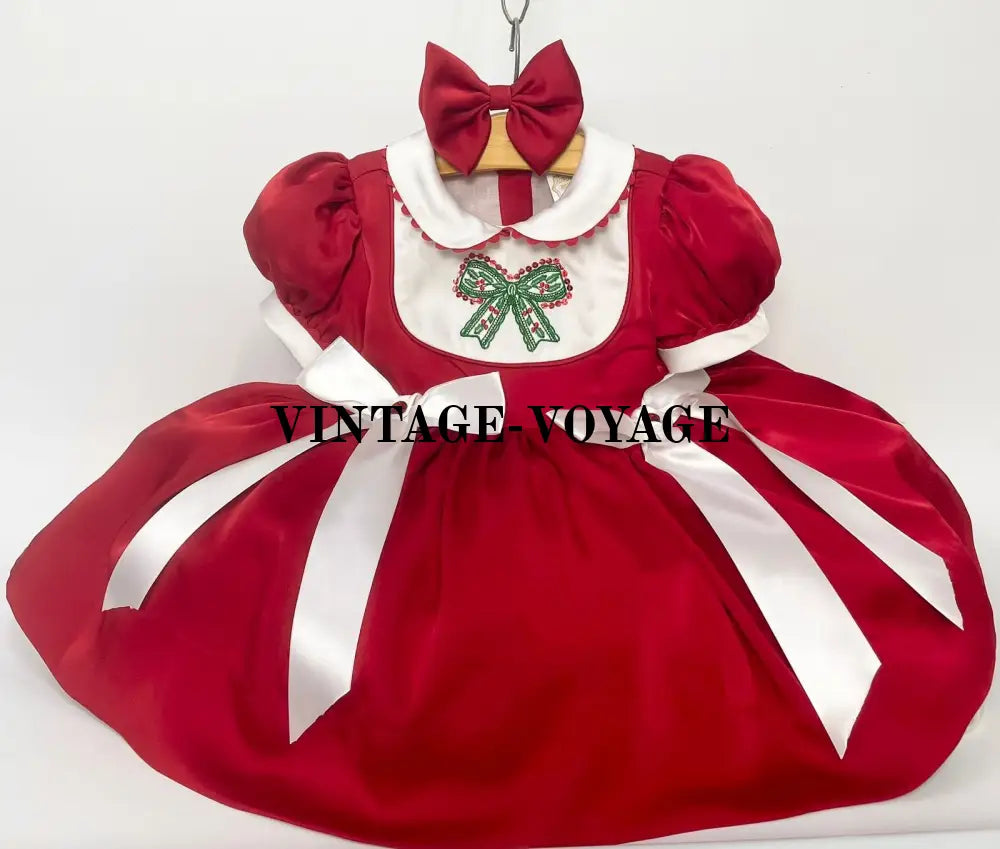 PRE-ORDER‼️NEW🎄LUXURY SILK/SATIN RED♥️HOLLY DRESS & BOWS OR HEADBAND🎀 Baby & Toddler Dresses