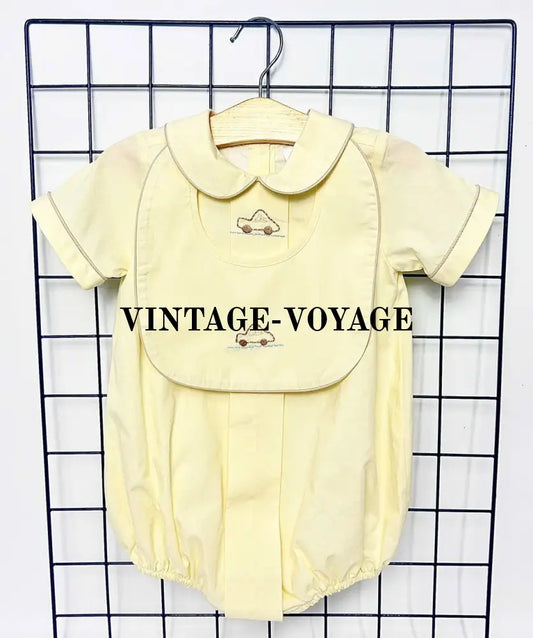 PRE-ORDER! NEW! MICHAEL BABY BOYS LEMON HAND-EMBROIDERED ROMPER & BIB SET NB-1M Baby & Toddler Outfits