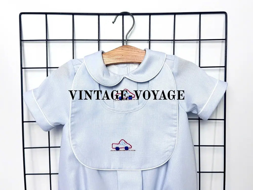 PRE-ORDER! NEW! MICHAEL BABY BOYS PALE BLUE HAND-EMBROIDERED ROMPER & BIB SET Baby & Toddler Outfits