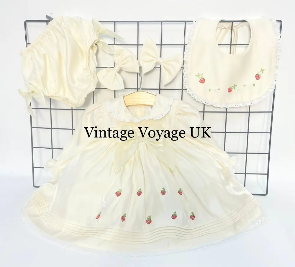 PRE-ORDER‼️NEW🤩ANGEL👼BISCUIT HAND-EMBROIDERED🧵🪡BABY DRESS,BIB,BLOOMERS,HEADBAND SET🍓🍓🍓 0-3 months Baby & Toddler Dresses