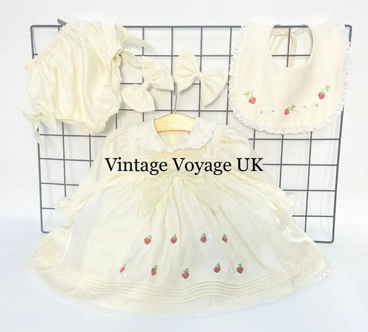 PRE-ORDER‼️NEW🤩ANGEL👼BISCUIT HAND-EMBROIDERED🧵🪡BABY DRESS,BIB,BLOOMERS,HEADBAND SET🍓🍓🍓 0-3 months Baby & Toddler Dresses