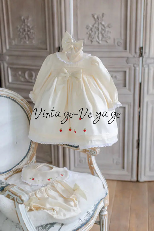 NEW🤩ANGEL👼BISCUIT HAND-EMBROIDERED🧵🪡BABY DRESS,BIB,BLOOMERS,HEADBAND SET🍓🍓🍓 3-6 months Baby & Toddler Dresses
