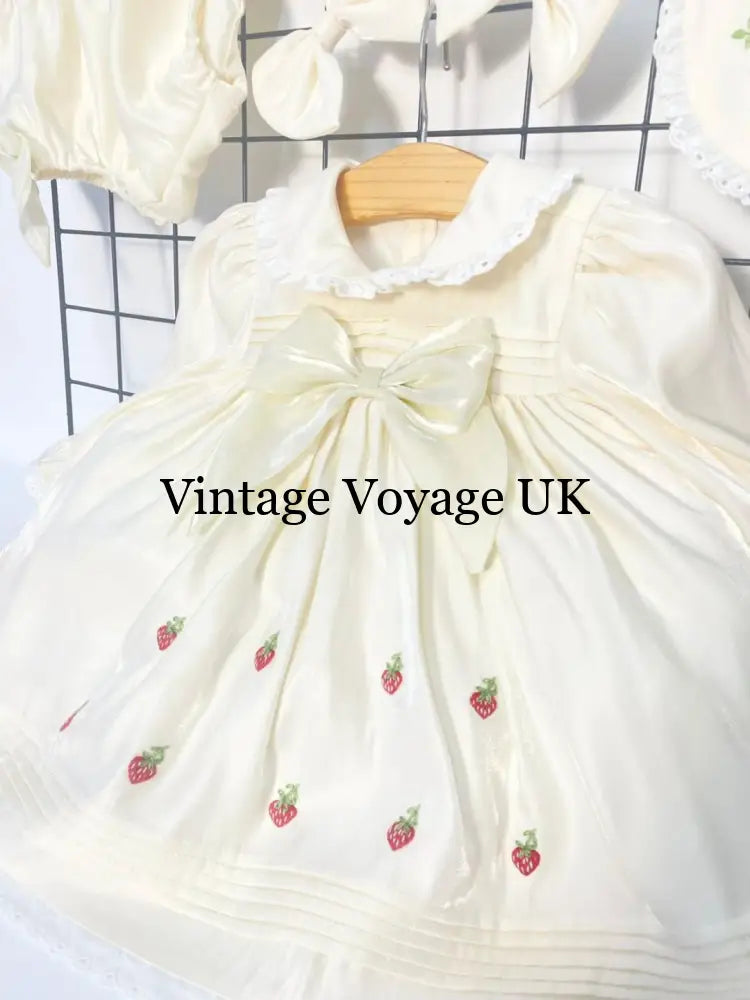 PRE-ORDER‼️NEW🤩ANGEL👼BISCUIT HAND-EMBROIDERED🧵🪡BABY DRESS,BIB,BLOOMERS,HEADBAND SET🍓🍓🍓 Baby & Toddler Dresses