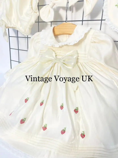 PRE-ORDER‼️NEW🤩ANGEL👼BISCUIT HAND-EMBROIDERED🧵🪡BABY DRESS,BIB,BLOOMERS,HEADBAND SET🍓🍓🍓 Baby & Toddler Dresses