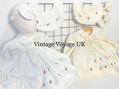 PRE-ORDER‼️NEW🤩ANGEL👼BISCUIT HAND-EMBROIDERED🧵🪡BABY DRESS,BIB,BLOOMERS,HEADBAND SET🍓🍓🍓 Baby & Toddler Dresses