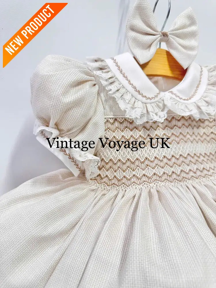 NEW🤩ANNALISE CREAM🍦HAND-SMOCKED🧵🪡DRESS & HAIR ACCESSORIES🎀 Baby & Toddler Dresses