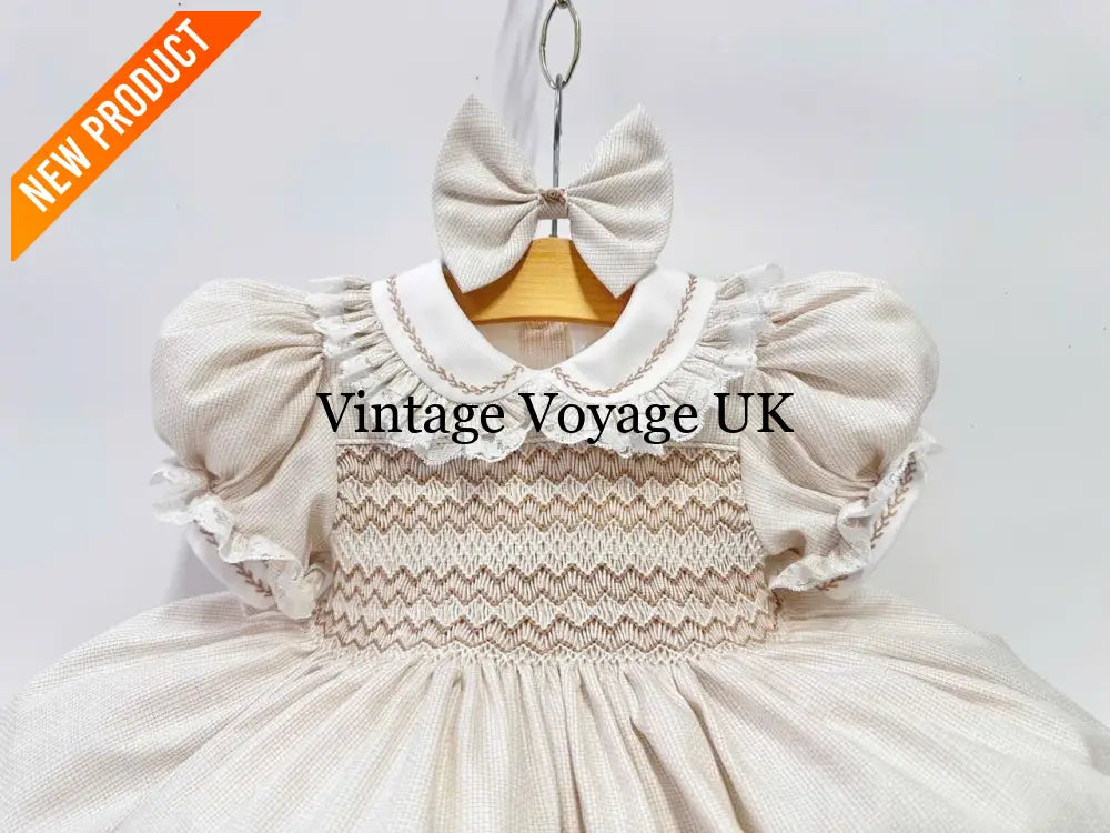NEW🤩ANNALISE CREAM🍦HAND-SMOCKED🧵🪡DRESS & HAIR ACCESSORIES🎀 Baby & Toddler Dresses