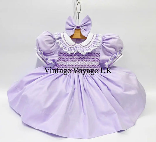PRE-ORDER & GET IT NEXT WEEK! NEW! ANNALISE LILAC HAND-SMOCKED DRESS & HAIR ACCESSORIES 3M Baby & Toddler Dresses