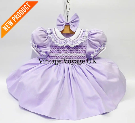 PRE-ORDER & GET IT NEXT WEEK! NEW! ANNALISE LILAC HAND-SMOCKED DRESS & HAIR ACCESSORIES 3M Baby & Toddler Dresses