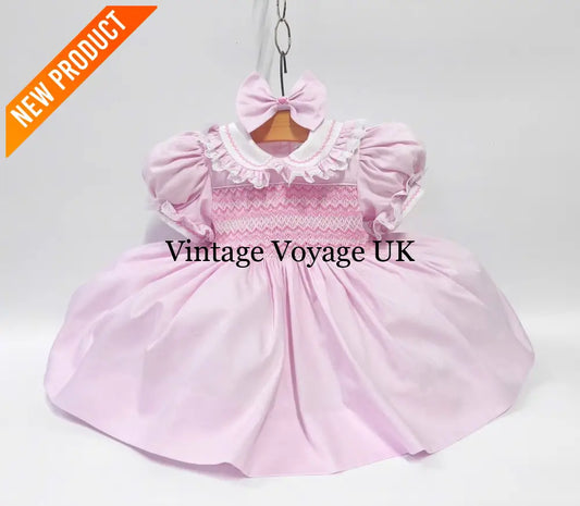 PRE-ORDER & GET IT NEXT WEEK! NEW! ANNALISE PINK HAND-SMOCKED DRESS & HAIR ACCESSORIES 3M Baby & Toddler Dresses