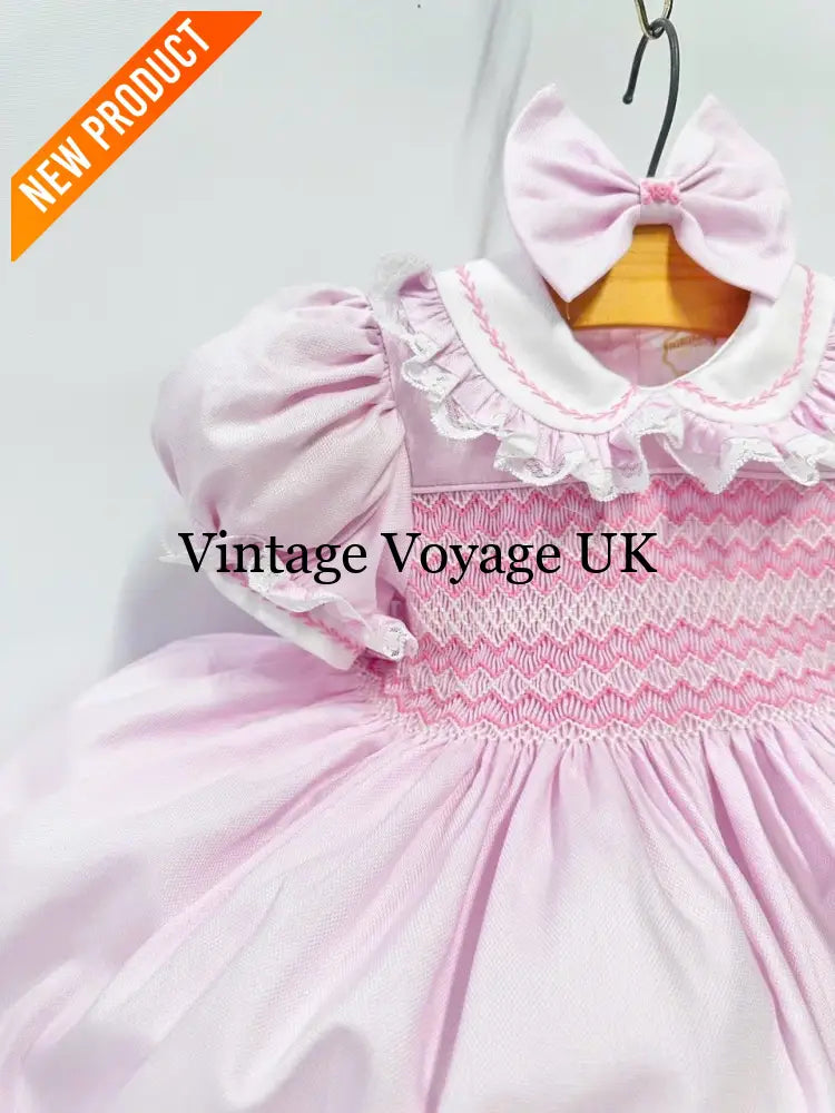 PRE-ORDER & GET IT NEXT WEEK! NEW! ANNALISE PINK HAND-SMOCKED DRESS & HAIR ACCESSORIES Baby & Toddler Dresses