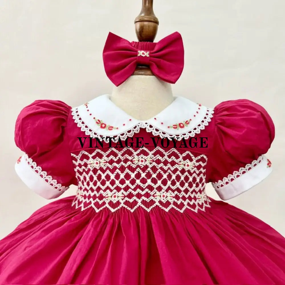 Pre-Order Now & Get It Next Week!🧵🪡Arabella ♥️Burgundy Hand-Smocked Dress Hair