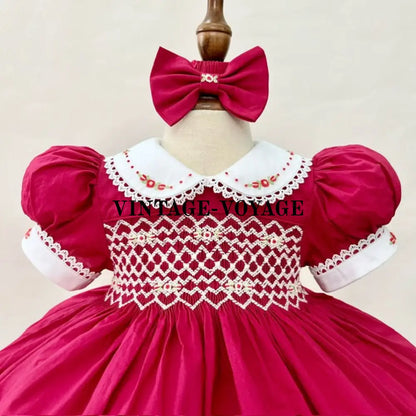 Pre-Order Now & Get It Next Week!🧵🪡Arabella ♥️Burgundy Hand-Smocked Dress Hair