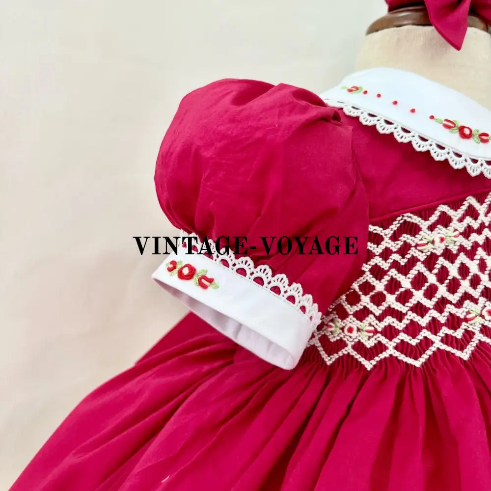 Pre-Order Now & Get It Next Week!🧵🪡Arabella ♥️Burgundy Hand-Smocked Dress Hair