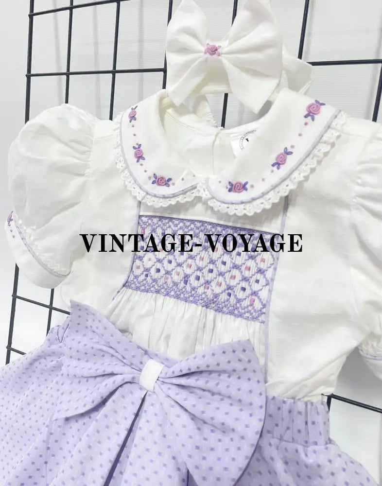 PRE-ORDER&GET NEXT WEEK‼️NEW🤩AUGUSTA LILAC💜HAND-SMOCKED🧵🪡SKIRT SET AND HAIR BOWS OR HEADBAND 🎀🎀 Baby & Toddler Outfits