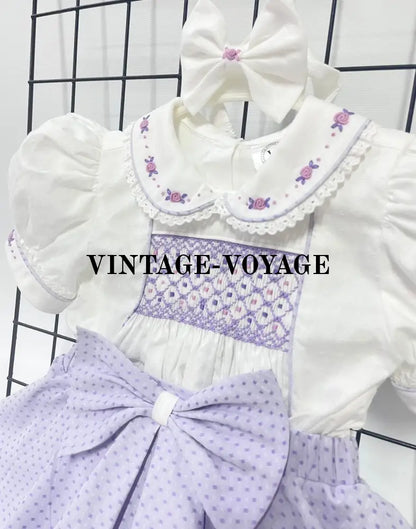 PRE-ORDER&GET NEXT WEEK‼️NEW🤩AUGUSTA LILAC💜HAND-SMOCKED🧵🪡SKIRT SET AND HAIR BOWS OR HEADBAND 🎀🎀 Baby & Toddler Outfits