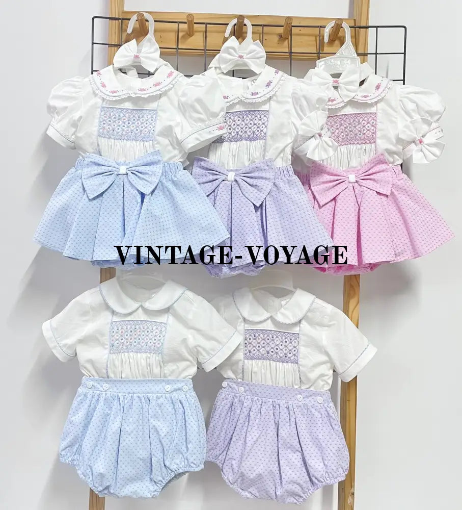 PRE-ORDER&GET NEXT WEEK‼️NEW🤩AUGUSTA LILAC💜HAND-SMOCKED🧵🪡SKIRT SET AND HAIR BOWS OR HEADBAND 🎀🎀 Baby & Toddler Outfits