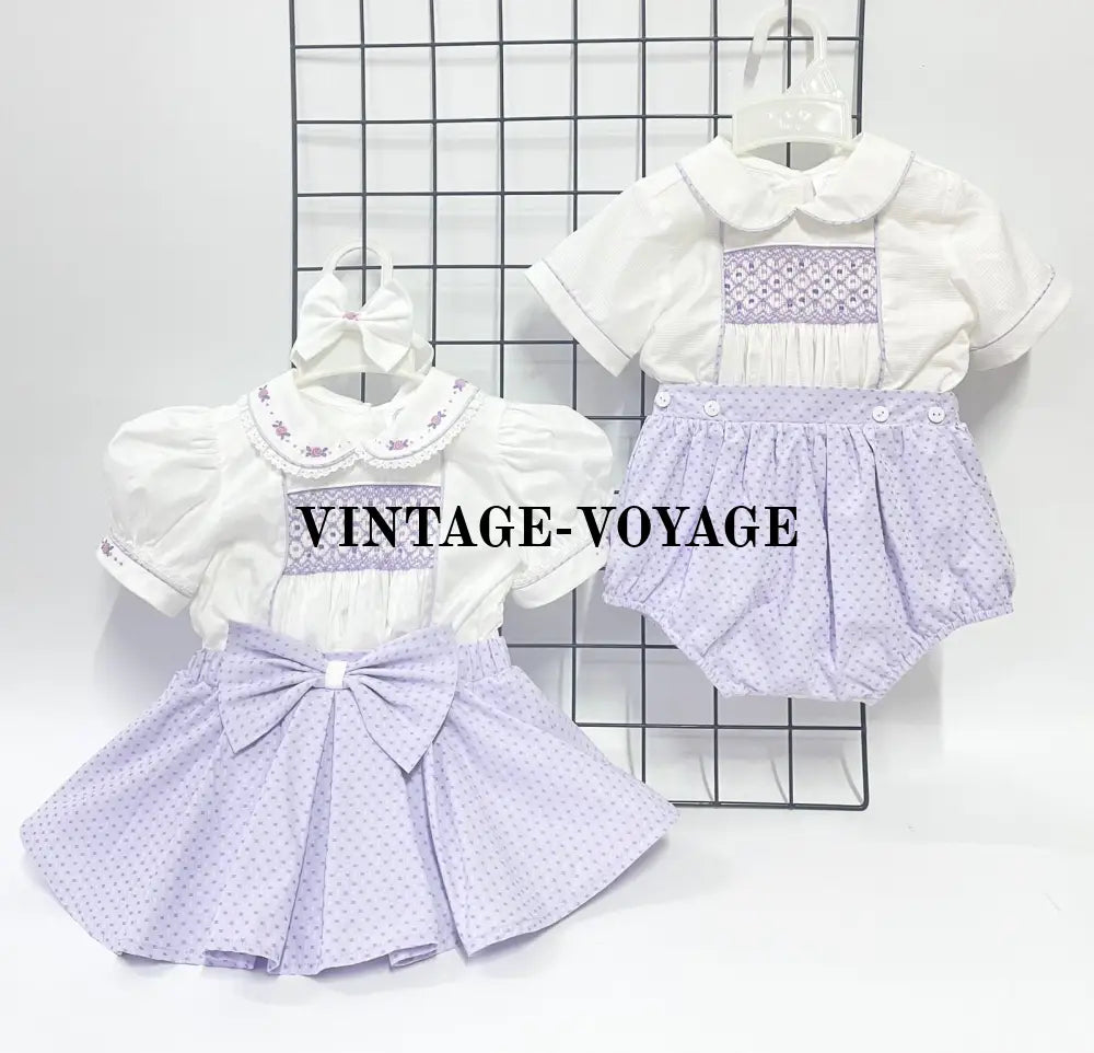 PRE-ORDER&GET NEXT WEEK‼️NEW🤩AUGUSTA LILAC💜HAND-SMOCKED🧵🪡SKIRT SET AND HAIR BOWS OR HEADBAND 🎀🎀 Baby & Toddler Outfits