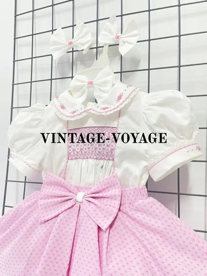 PRE-ORDER&GET NEXT WEEK‼️NEW🤩AUGUSTA PINK🩷HAND-SMOCKED🧵🪡SKIRT SET AND HAIR BOWS OR HEADBAND 🎀🎀 Baby & Toddler Outfits