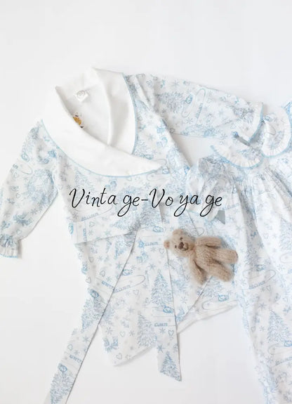 NEW😍Baby/Toddler Girls Blue Christmas Print❄️❄️ Nightdress & Dressing Gown & Hair Accessories Set🥱😴 - 3M - pyjama set