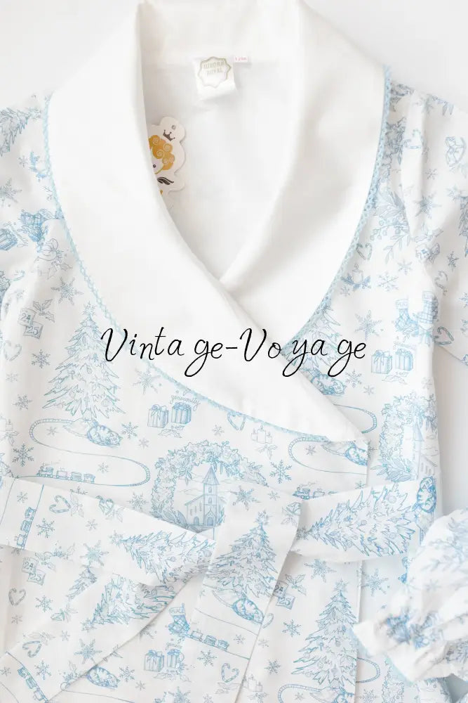NEW😍Baby/Toddler Girls Blue Christmas Print❄️❄️ Nightdress & Dressing Gown & Hair Accessories Set🥱😴 - pyjama set