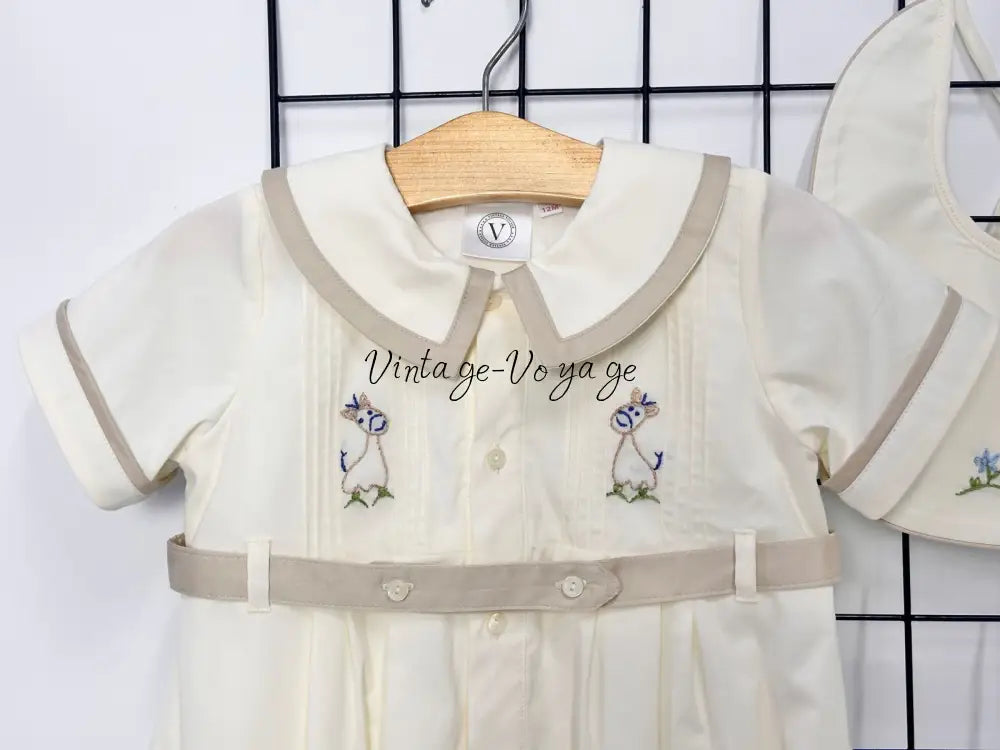 PRE ORDER‼️NEW🤩BAMBINO BISCUIT🍦 HAND EMBROIDERED🧵🪡BABY BOYS ROMPER & BIB🦒 Baby & Toddler Outfits