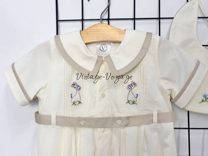 PRE ORDER‼️NEW🤩BAMBINO BISCUIT🍦 HAND EMBROIDERED🧵🪡BABY BOYS ROMPER & BIB🦒 Baby & Toddler Outfits