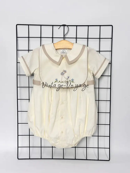 PRE ORDER‼️NEW🤩BAMBINO BISCUIT🍦 HAND EMBROIDERED🧵🪡BABY BOYS ROMPER & BIB🦒 Baby & Toddler Outfits