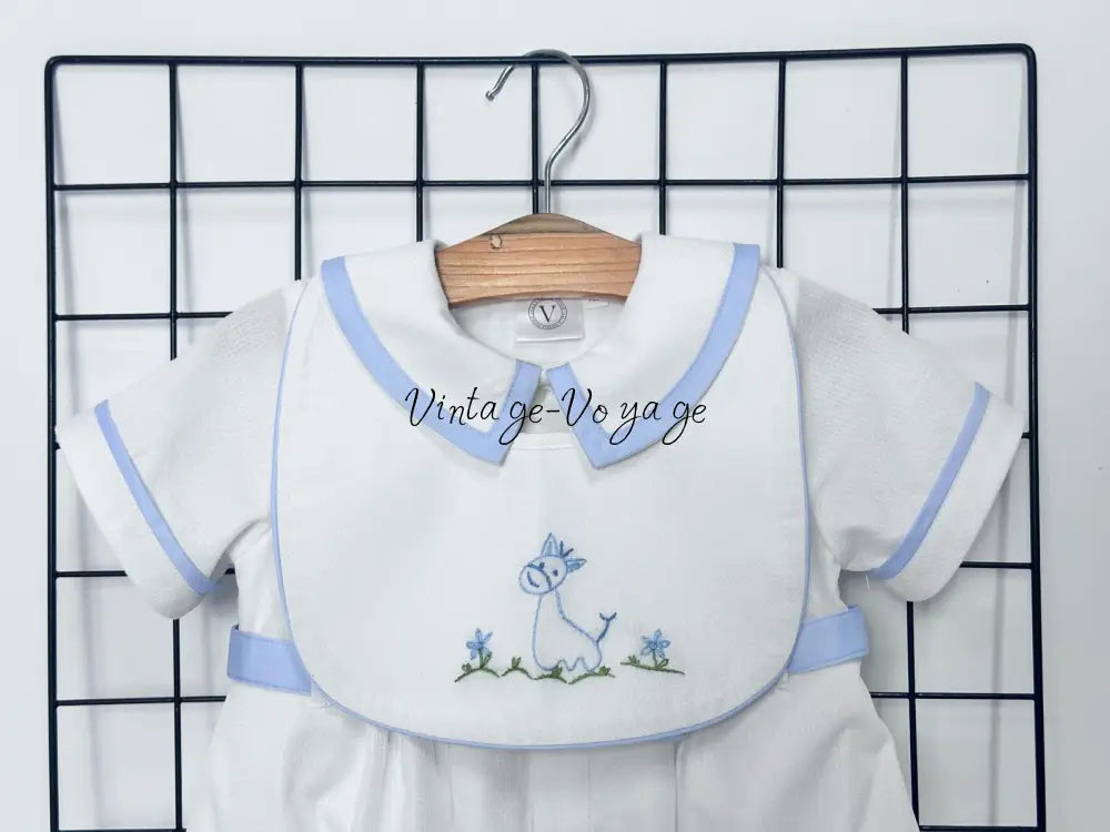 PRE ORDER‼️NEW🤩BAMBINO WHITE HAND EMBROIDERED🧵🪡BABY BOYS ROMPER & BIB🦒 Baby & Toddler Outfits