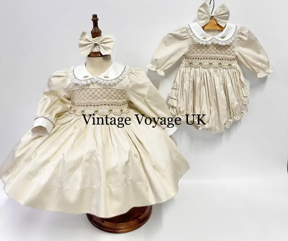 PRE-ORDER NOW & GET NEXT WEEK🤩NEW😍BECKY CREAM🍦HAND-SMOCKED🧵🪡ROMPER/SUIT🎀 Baby & Toddler Outfits