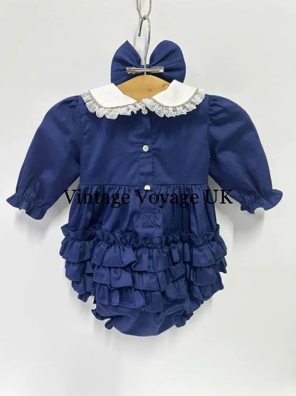 PRE-ORDER NOW & GET NEXT WEEK!NEW! BECKY NAVY BLUE HAND-SMOCKED ROMPER/SUIT Baby & Toddler Outfits