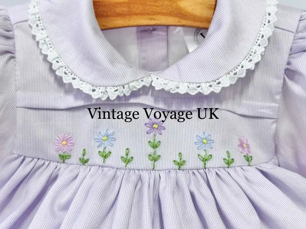 PRE ORDER&GET NEXT WEEK!NEW!BLOSSOM PALE LILAC HAND EMBROIDERED DRESS,KNICKERS,BIB & HEADBAND OUTFIT Baby & Toddler
