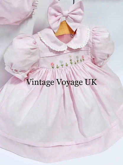 PRE ORDER&GET NEXT WEEK!NEW!BLOSSOM PINK HAND EMBROIDERED DRESS,KNICKERS,BIB & HEADBAND OUTFIT Baby & Toddler Outfits
