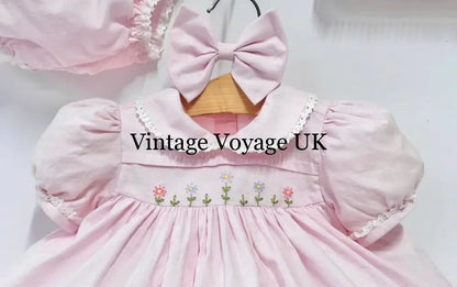 PRE ORDER&GET NEXT WEEK!NEW!BLOSSOM PINK HAND EMBROIDERED DRESS,KNICKERS,BIB & HEADBAND OUTFIT Baby & Toddler Outfits