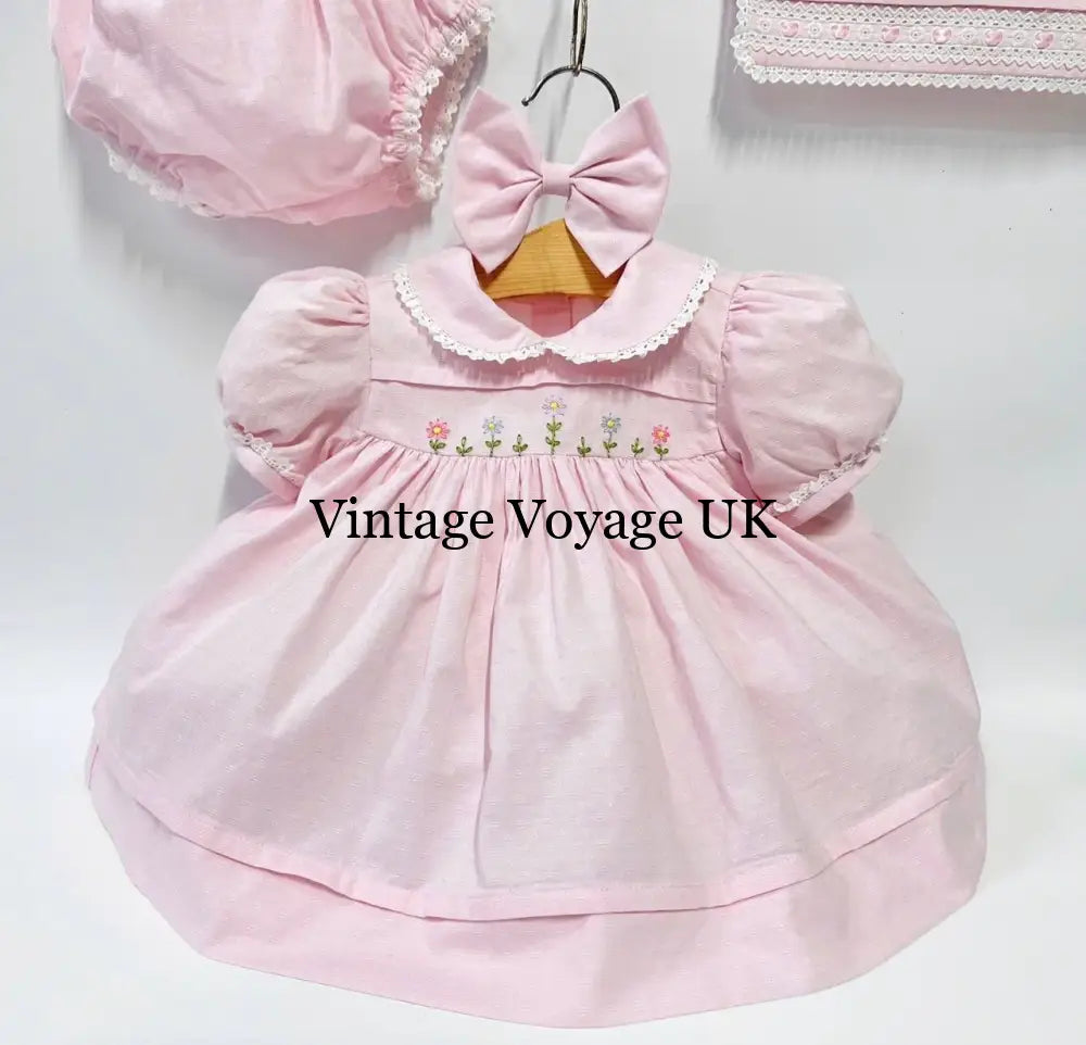 PRE ORDER&GET NEXT WEEK!NEW!BLOSSOM PINK HAND EMBROIDERED DRESS,KNICKERS,BIB & HEADBAND OUTFIT Baby & Toddler Outfits
