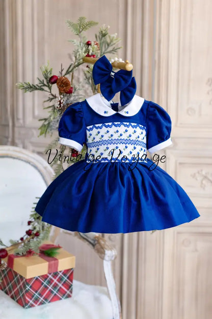 NEW💙! ’Bluebell’ Hand-Smocked🧵🪡👑Baby Dress Set - Royal Blue🎀🎀 - 3M - Baby & Toddler Dresses