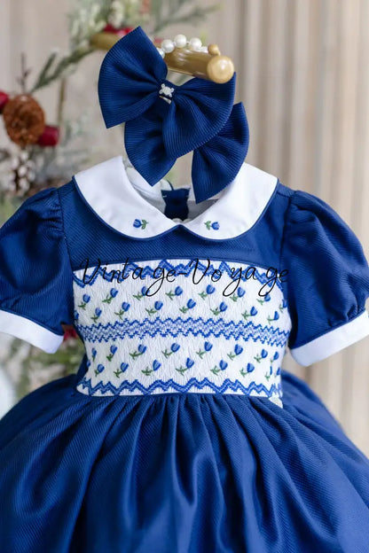 NEW💙! ’Bluebell’ Hand-Smocked🧵🪡👑Baby Dress Set - Royal Blue🎀🎀 - Baby & Toddler Dresses