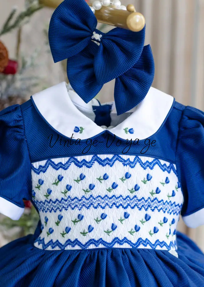 NEW💙! ’Bluebell’ Hand-Smocked🧵🪡👑Baby Dress Set - Royal Blue🎀🎀 - Baby & Toddler Dresses