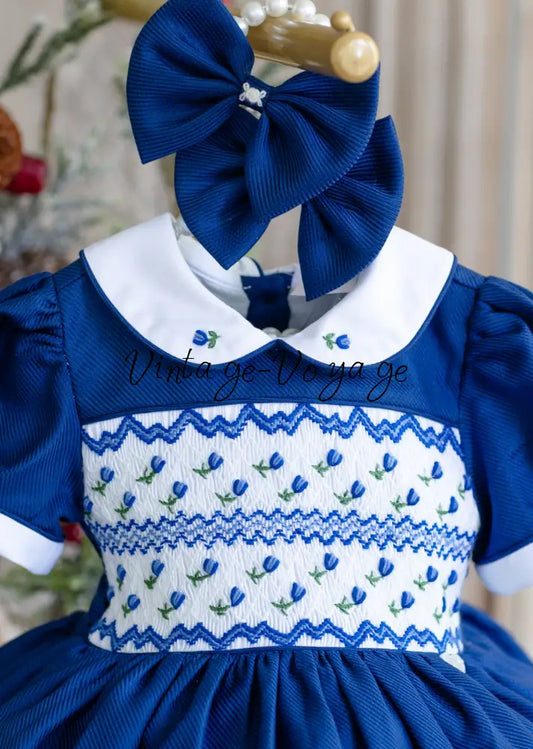 NEW💙! ’Bluebell’ Hand-Smocked🧵🪡👑Baby Dress Set - Royal Blue🎀🎀 - Baby & Toddler Dresses
